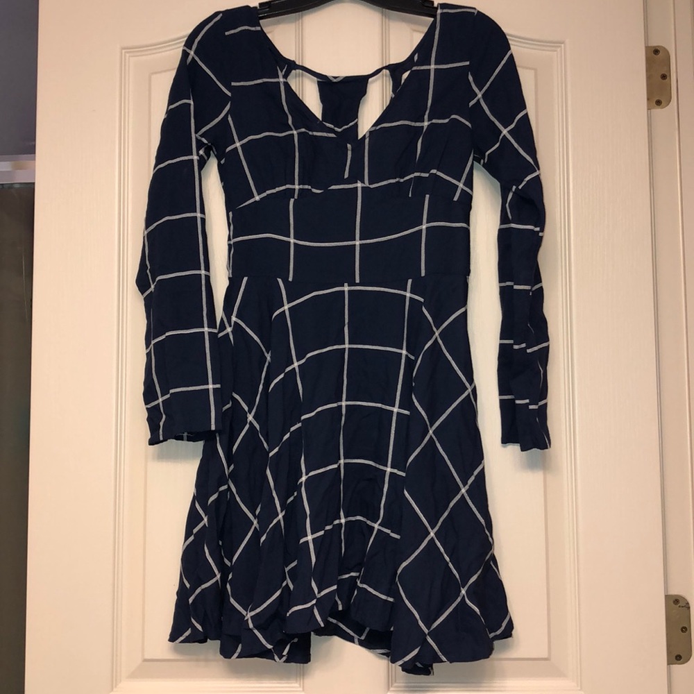 Navy Blue Patterned Long Sleeve Dress